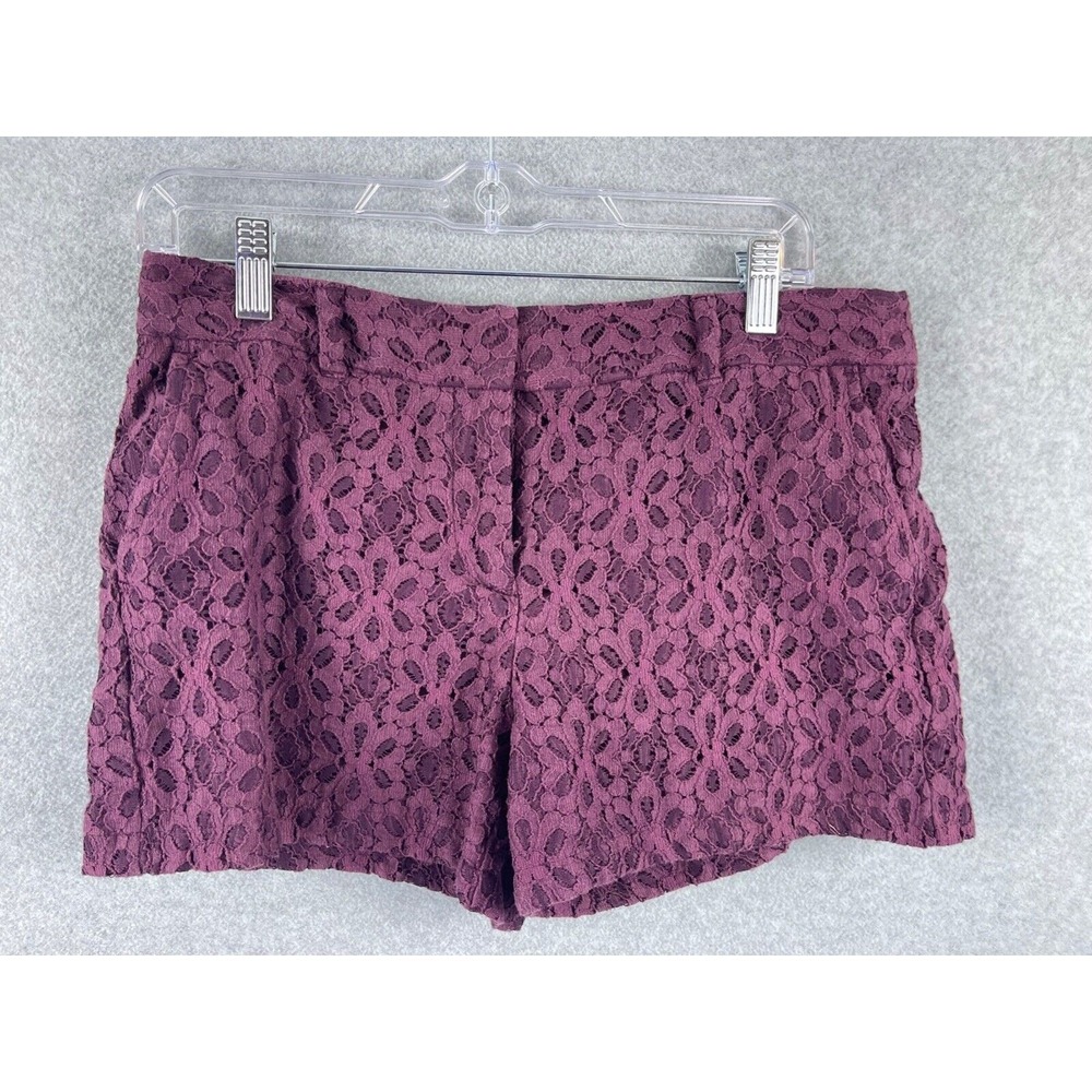 Ann Taylor Loft Bermuda Shorts Women's 6 Purple Embroidered Flowers Lace Preppy